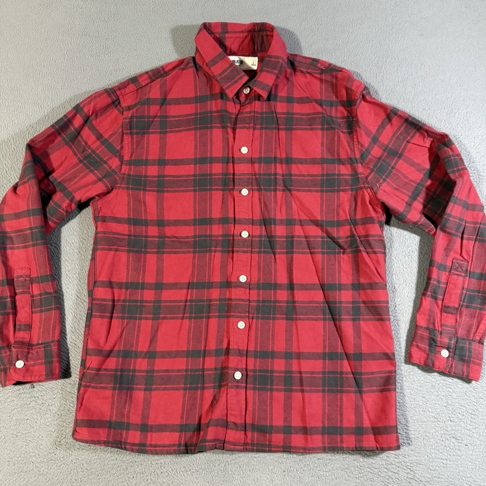 Hollister Plaid Flannel Shirt Long Sleeve Button Up Men's Size Large Red Black